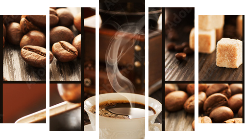Kawa  - aromatyczny collage
 - Fünfteiliges Leinwandbild, Pentaptychon