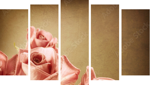 Beautiful Pink Roses Vintage Styled Sepia toned - Fünfteiliges Leinwandbild, Pentaptychon