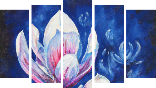 Akrylowa magnolia - Fünfteiliges Leinwandbild, Pentaptychon