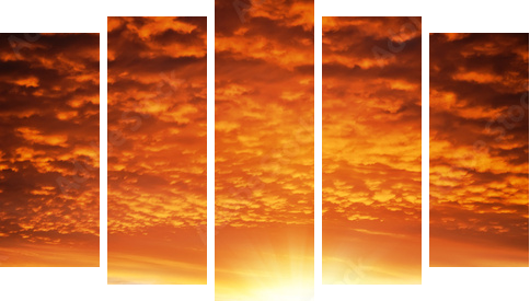 railway to sunset - Fünfteiliges Leinwandbild, Pentaptychon