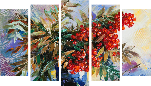 Still-life with a mountain ash and apples  - Fünfteiliges Leinwandbild, Pentaptychon