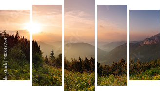 szczyt góry Fatra o zachodzie słońca - Słowacja 
 - Fünfteiliges Leinwandbild, Pentaptychon