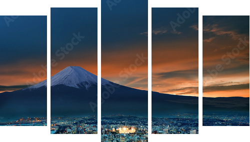 Surreal view of Yokohama city and Mt. Fuji - Fünfteiliges Leinwandbild, Pentaptychon