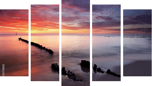 Sunrise on ocean - baltic - Fünfteiliges Leinwandbild, Pentaptychon