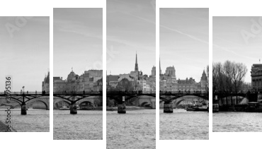 notre dame de paris noir et blanc - Fünfteiliges Leinwandbild, Pentaptychon