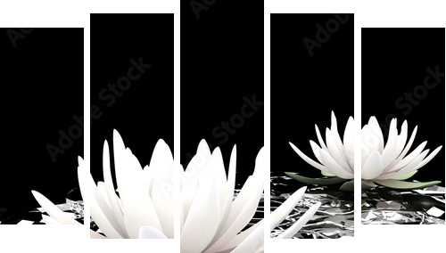 3d lotus on water - Fünfteiliges Leinwandbild, Pentaptychon