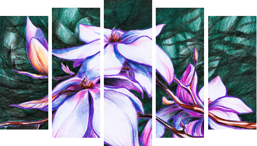 Magnolia koloru pastelowego - Fünfteiliges Leinwandbild, Pentaptychon