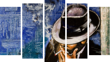 Portrait of the man with a cigarette - Fünfteiliges Leinwandbild, Pentaptychon