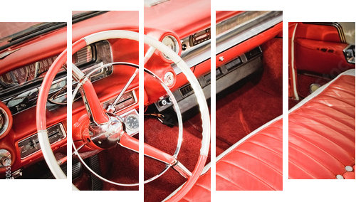 classic car interior with red leather upholstery - Fünfteiliges Leinwandbild, Pentaptychon
