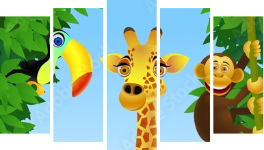Wild animal cartoon - Fünfteiliges Leinwandbild, Pentaptychon