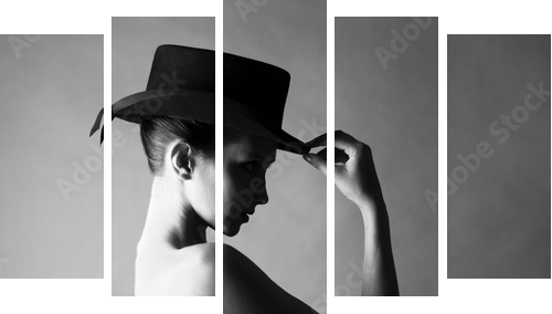 Naked lady with hat - Fünfteiliges Leinwandbild, Pentaptychon