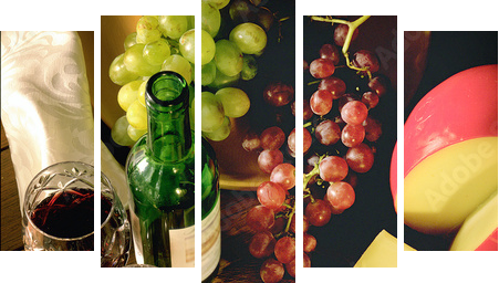 wine and cheese - Fünfteiliges Leinwandbild, Pentaptychon