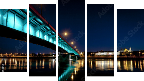 Panorama of Warsaw city by night - Fünfteiliges Leinwandbild, Pentaptychon