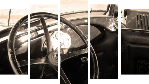 vintage car interior - Fünfteiliges Leinwandbild, Pentaptychon