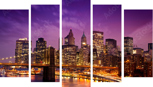 New York Manhattan Pont de Brooklyn - Fünfteiliges Leinwandbild, Pentaptychon