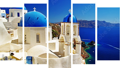 beautiful Santorini view of caldera with churches - Fünfteiliges Leinwandbild, Pentaptychon