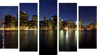 panorama Manhattanu o zmierzchu
 - Fünfteiliges Leinwandbild, Pentaptychon