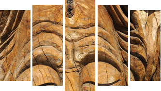 Face carved into an olive tree trunk in Matala - Fünfteiliges Leinwandbild, Pentaptychon