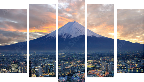 Surreal view of Yokohama city and Mt Fuji - Fünfteiliges Leinwandbild, Pentaptychon