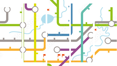 Subway map texture - Fünfteiliges Leinwandbild, Pentaptychon