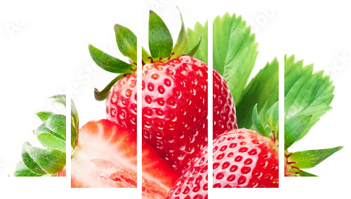 Strawberries with leaves. - Fünfteiliges Leinwandbild, Pentaptychon