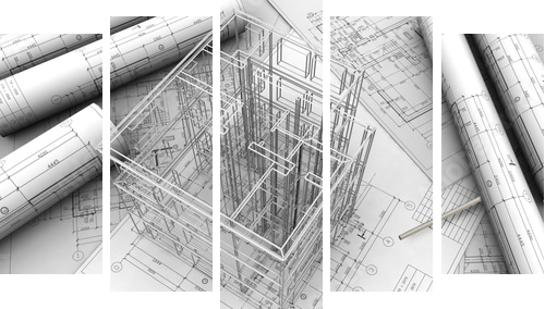 plan drawing - Fünfteiliges Leinwandbild, Pentaptychon