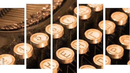 Keyboard of vintage typewriter sepia - Fünfteiliges Leinwandbild, Pentaptychon