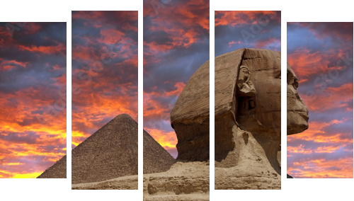 Pyramid and Sphinx at Giza, Cairo - Fünfteiliges Leinwandbild, Pentaptychon