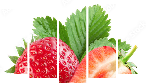 Strawberries with leaves. - Fünfteiliges Leinwandbild, Pentaptychon