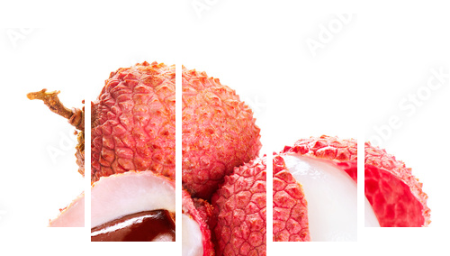 Lychee. Fresh lychees isolated on white - Fünfteiliges Leinwandbild, Pentaptychon