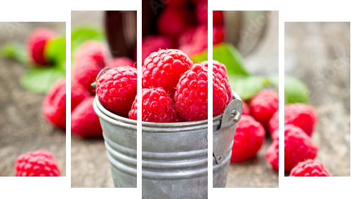 Fresh raspberry - Fünfteiliges Leinwandbild, Pentaptychon