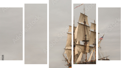 Vintage Frigate sailing into a fog bank - Fünfteiliges Leinwandbild, Pentaptychon