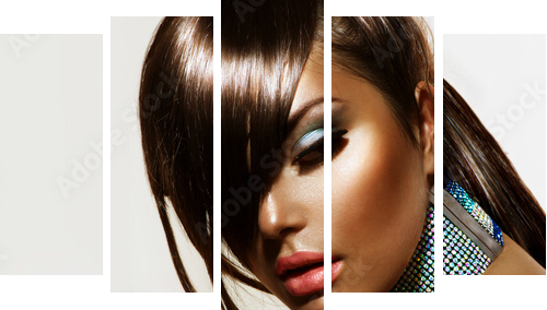 Fashion Beauty Girl. Stylish Haircut and Makeup  - Fünfteiliges Leinwandbild, Pentaptychon