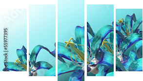 3d blue flowers panoramic  - Fünfteiliges Leinwandbild, Pentaptychon