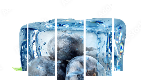 Ice cube and blueberry - Fünfteiliges Leinwandbild, Pentaptychon