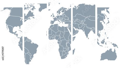 weltkarte, world map - Fünfteiliges Leinwandbild, Pentaptychon