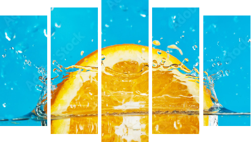orange with splashes - Fünfteiliges Leinwandbild, Pentaptychon