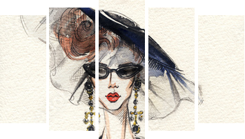 Beautiful woman. watercolor illustration  - Fünfteiliges Leinwandbild, Pentaptychon
