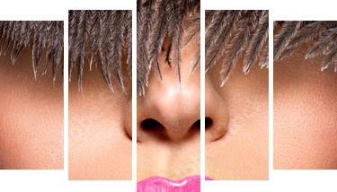  Closeup Beautiful female lips with pink  lipstick  - Fünfteiliges Leinwandbild, Pentaptychon