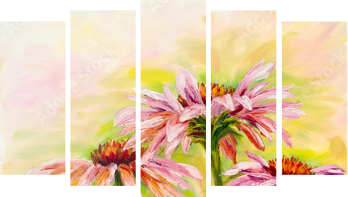 Echinacea, oil painting  - Fünfteiliges Leinwandbild, Pentaptychon