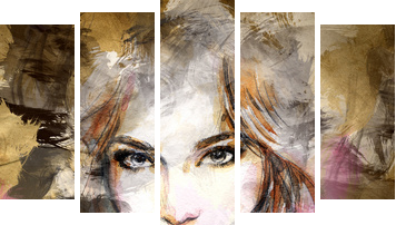 Beautiful woman face. watercolor illustration  - Fünfteiliges Leinwandbild, Pentaptychon