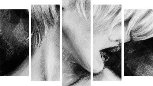 Beautiful woman face .  Hand painted fashion illustration  - Fünfteiliges Leinwandbild, Pentaptychon