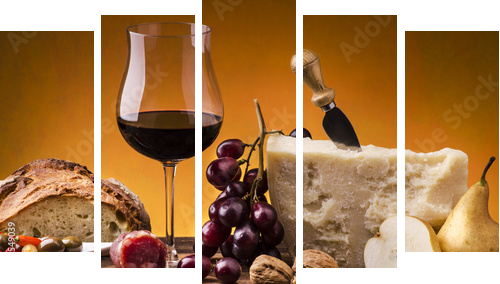 still life con alimenti gastronomici  - Fünfteiliges Leinwandbild, Pentaptychon