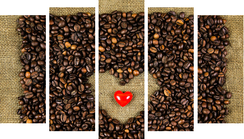 Little heart on coffee beans - Fünfteiliges Leinwandbild, Pentaptychon