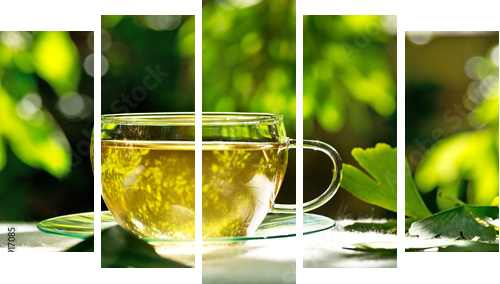 tea with herbaceous plant  - Fünfteiliges Leinwandbild, Pentaptychon