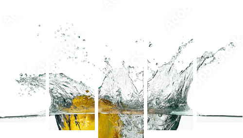 Fresh Lemons Splash in Water Isolated on White Background - Fünfteiliges Leinwandbild, Pentaptychon