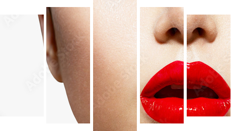 Red Sexy Lips and Nails closeup. Manicure and Makeup - Fünfteiliges Leinwandbild, Pentaptychon