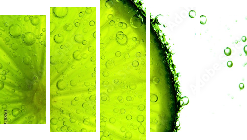 lime with bubbles isolated on white - Fünfteiliges Leinwandbild, Pentaptychon
