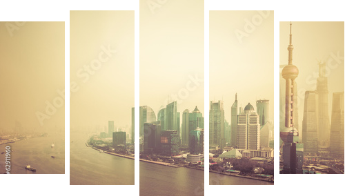 sunset at shanghai china - Fünfteiliges Leinwandbild, Pentaptychon
