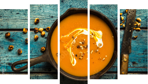 KÃ¼rbissuppe  - Fünfteiliges Leinwandbild, Pentaptychon